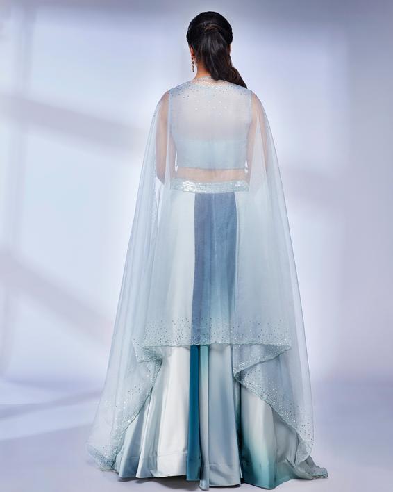 Twamev Women Sea Green Marble Ombre Shaded Skirt Top