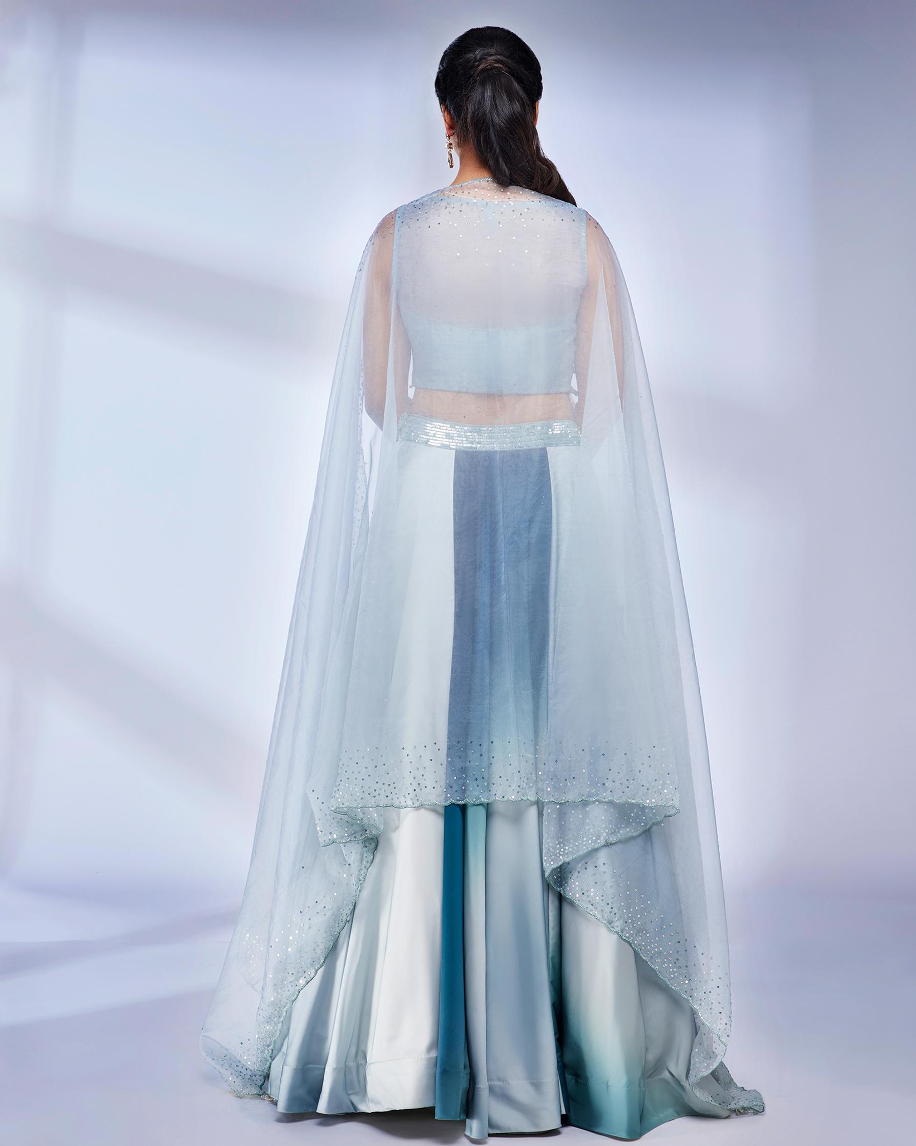 Twamev Women Sea Green Marble Ombre Shaded Skirt Top