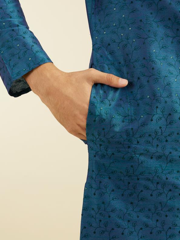 Diwas Men Teal Green Bel Embroidered Kurta with Sequin Work