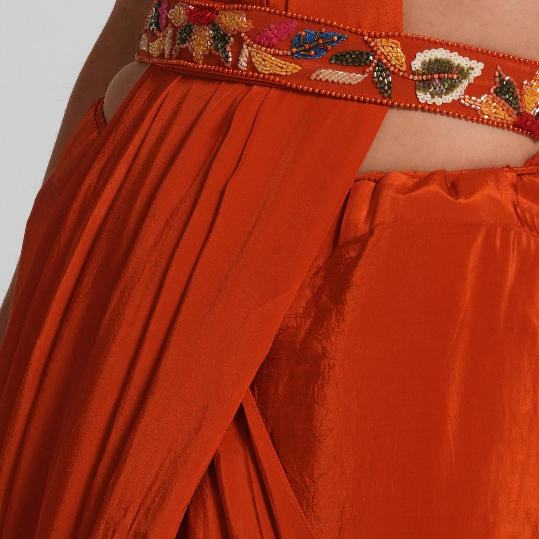 Twamev Women Radiant Orange Satin Saree