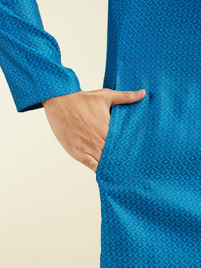 Diwas Men Lapis Blue Lattice Patterned Kurta