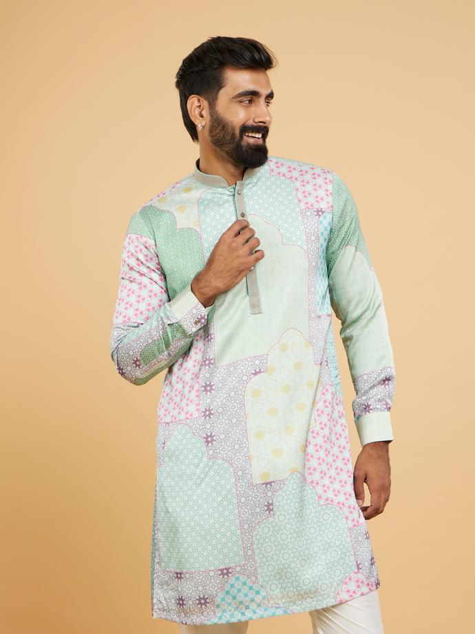 Twamev Men Light Mid Green Kurta Pajama Set