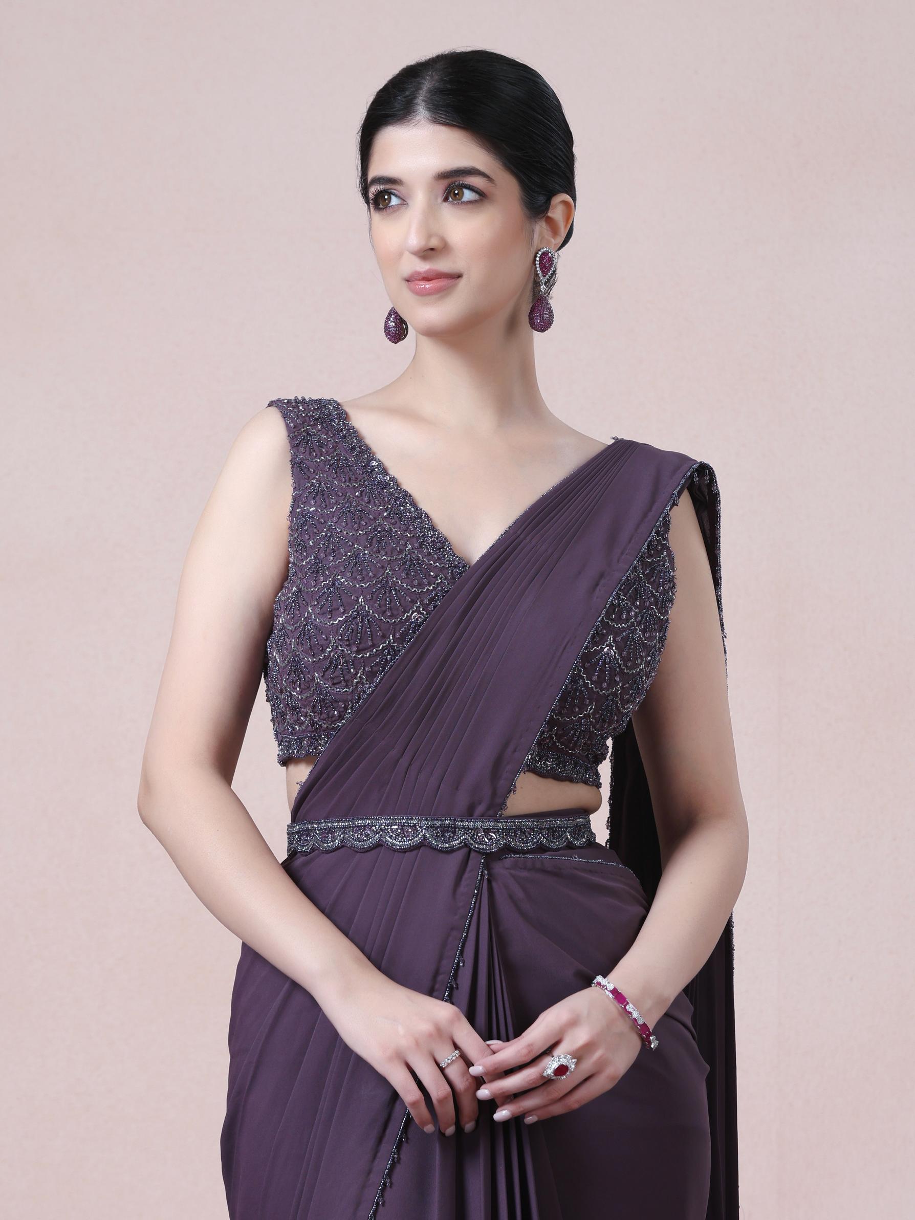 Twamev Women Royal Purple Georgette Saree