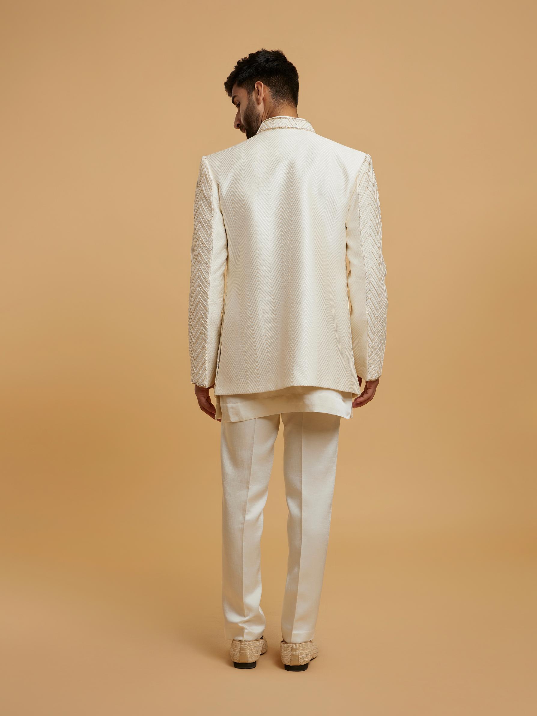 Twamev Men Glowing Cream Embellished Indo Western Set