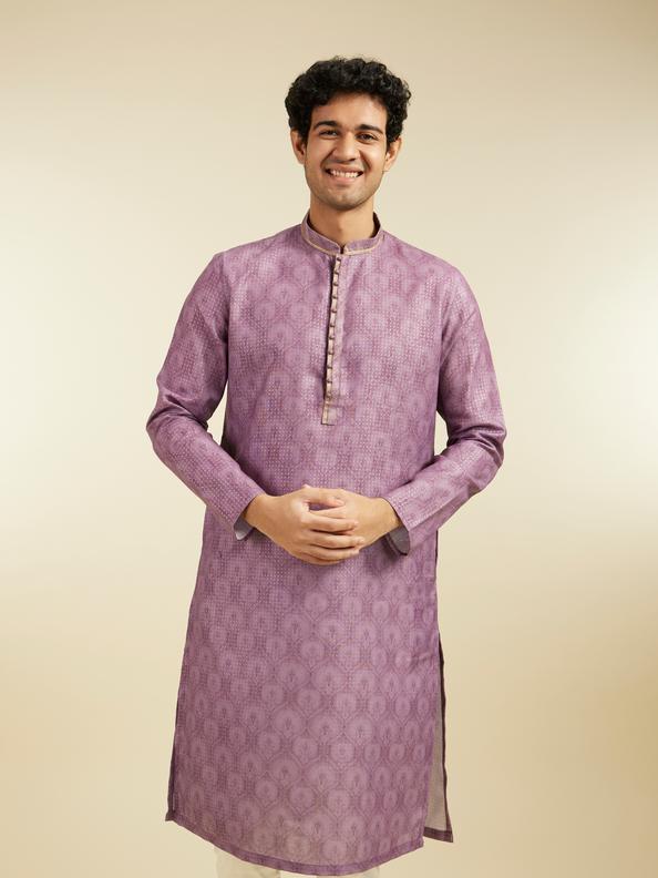 Diwas Men Royal Lilac Medallion Printed Kurta