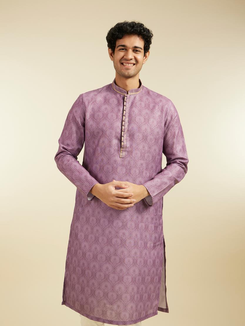 Diwas Men Royal Lilac Medallion Printed Kurta