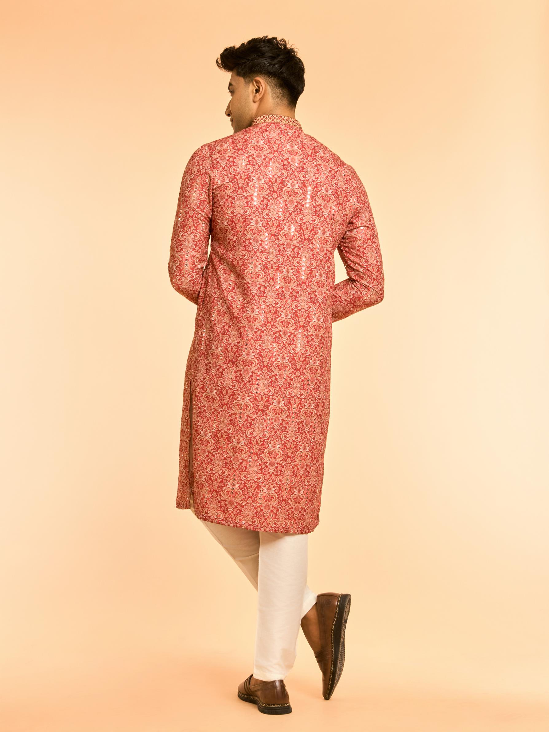 Diwas Men Lustrous Red Kurta