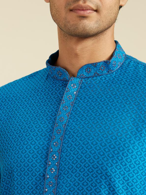 Diwas Men Lapis Blue Lattice Patterned Kurta
