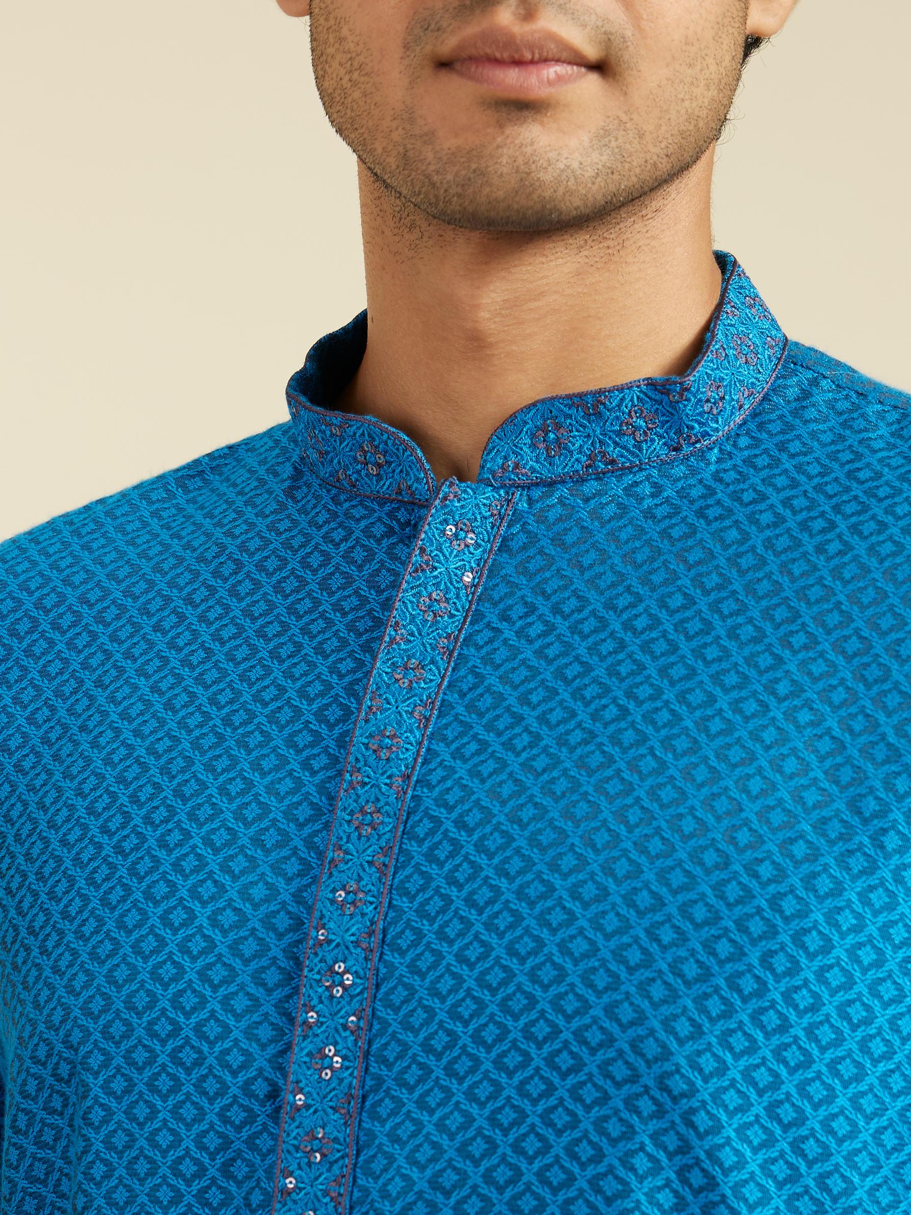 Diwas Men Lapis Blue Lattice Patterned Kurta