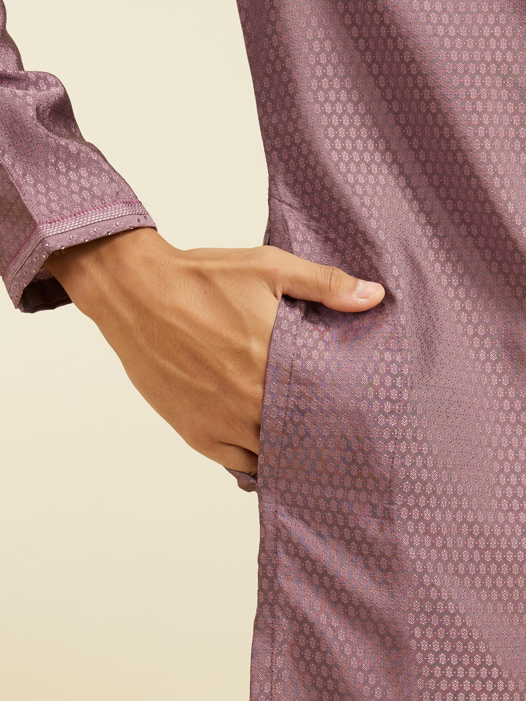 Diwas Men Bright Lilac Honeycomb Self Patterned Kurta