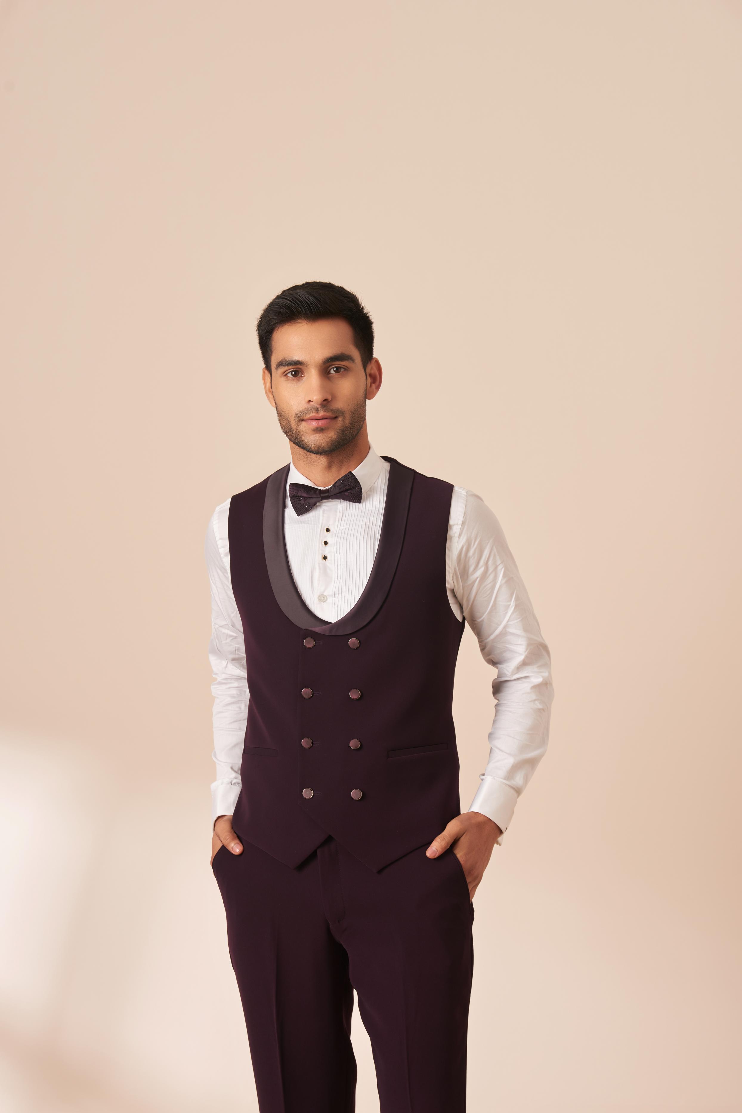 Twamev Men Wine Enchantment Suit Set