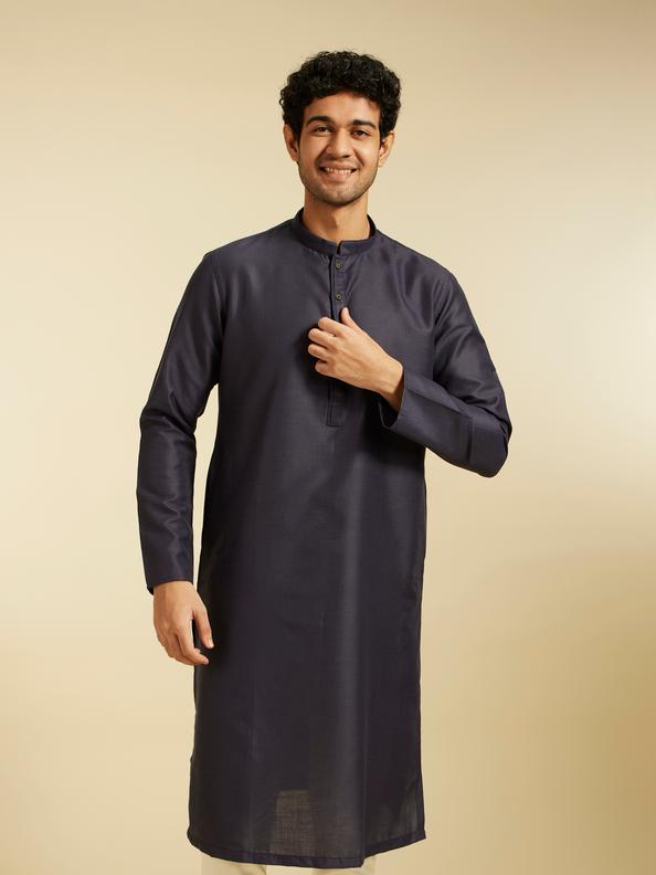 Diwas Men French Navy Blue Plain Classic Kurta
