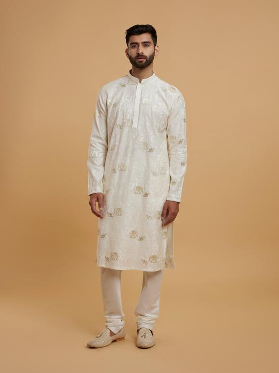Twamev Men Cream Elegance Kurta Pajama