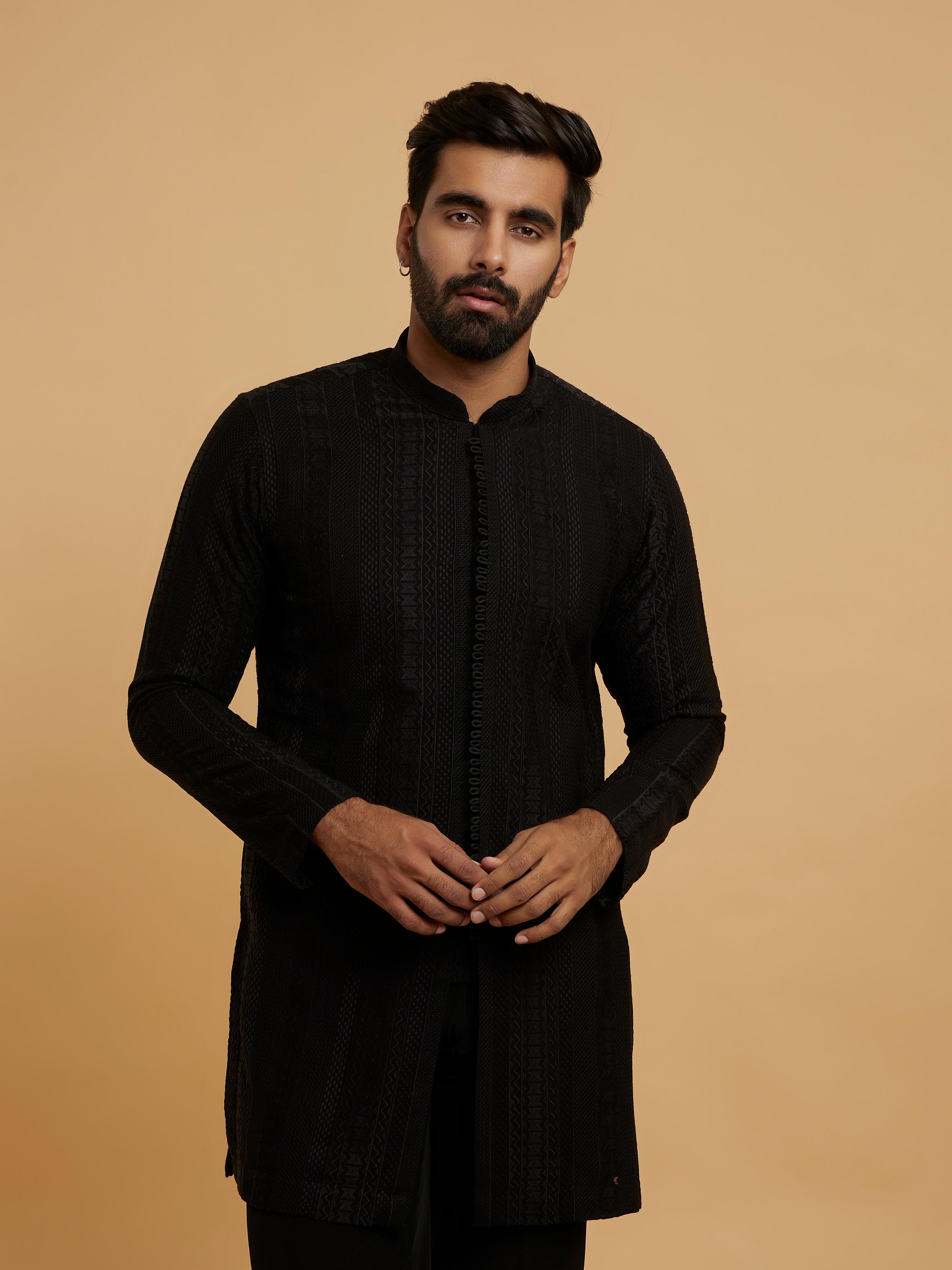 Twamev Men Black Elegance Kurta Pajama