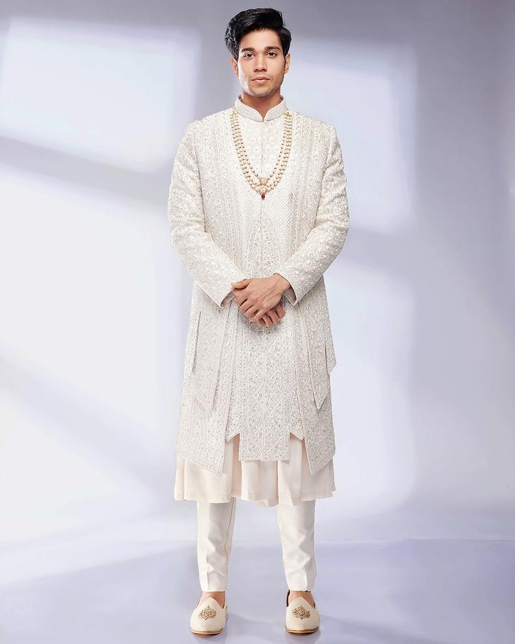Twamev Men Elegant Cream Sherwani Ensemble