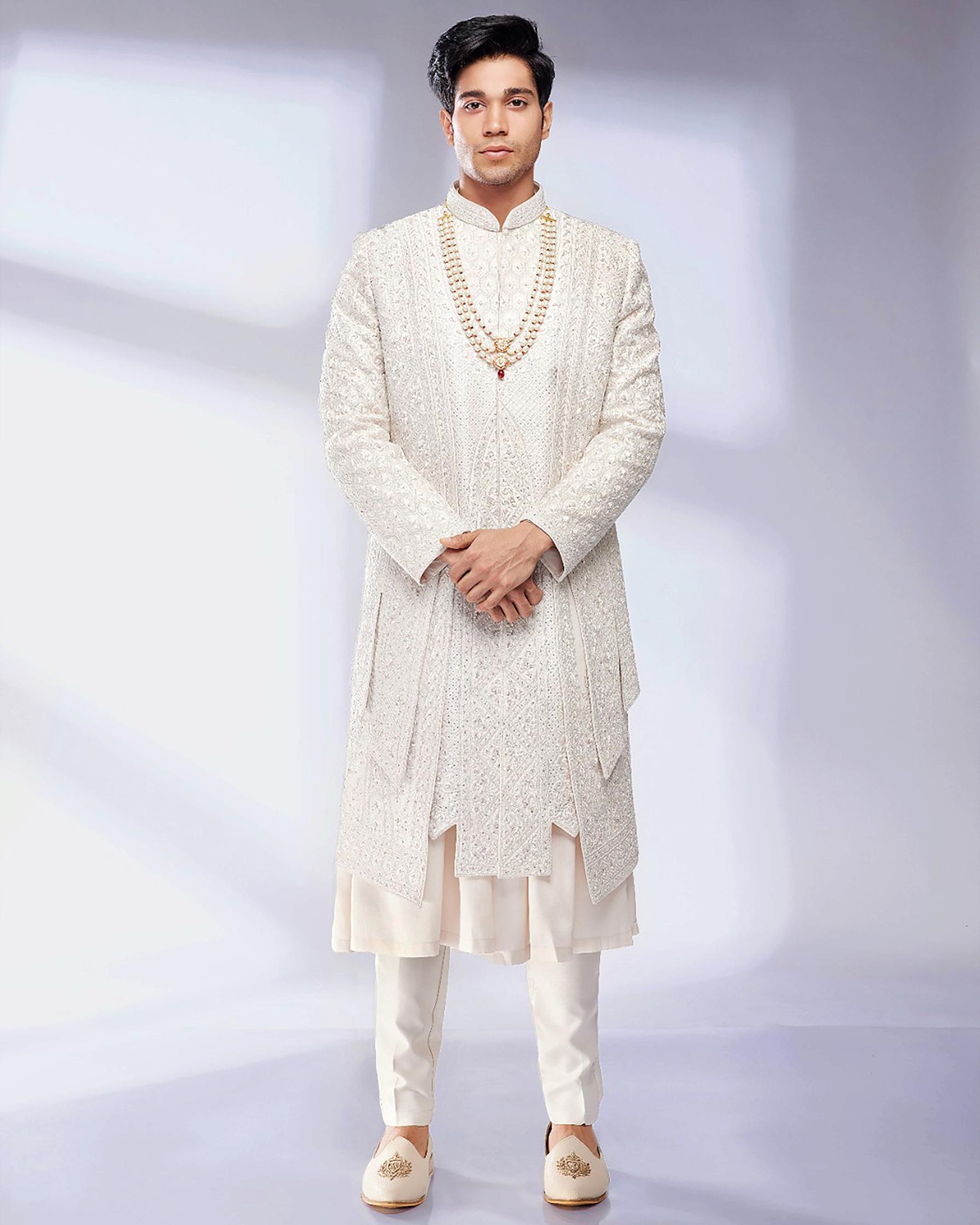 Twamev Men Elegant Cream Sherwani Ensemble