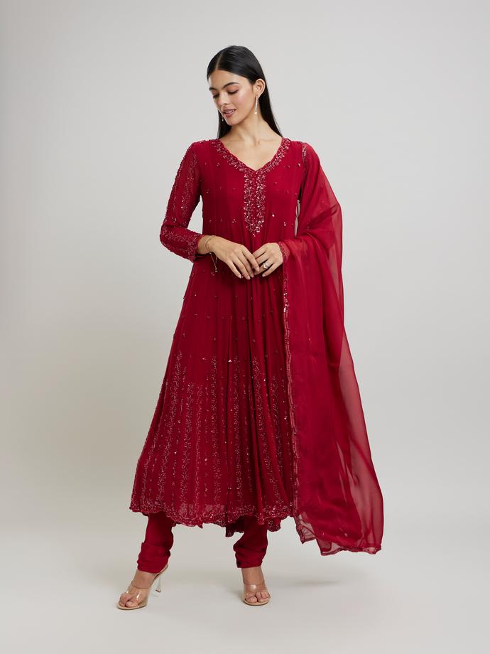 Twamev Women Elegant Rani Pink Stitched Suit