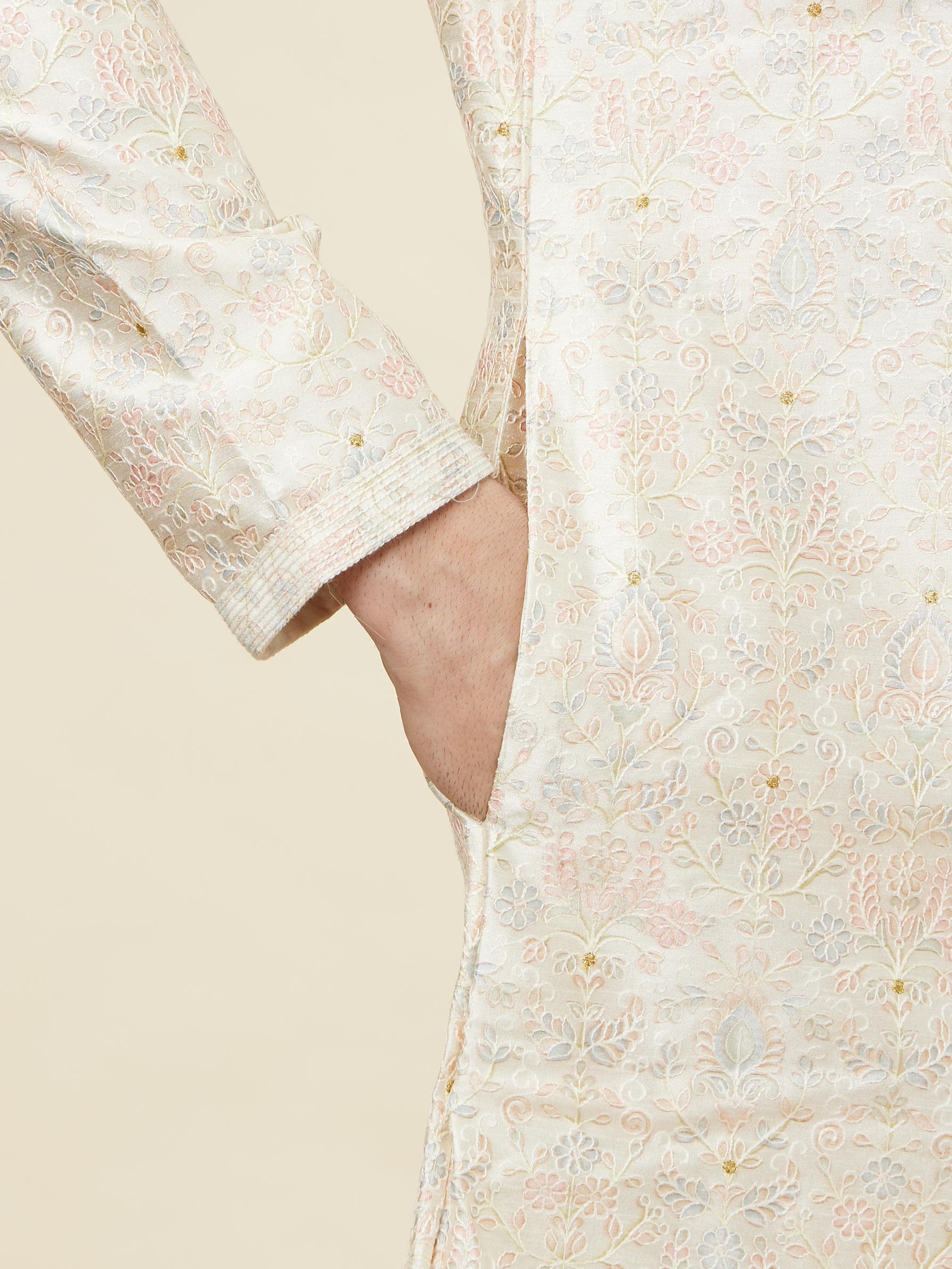 Twamev Men Beige Blossom Kurta Set