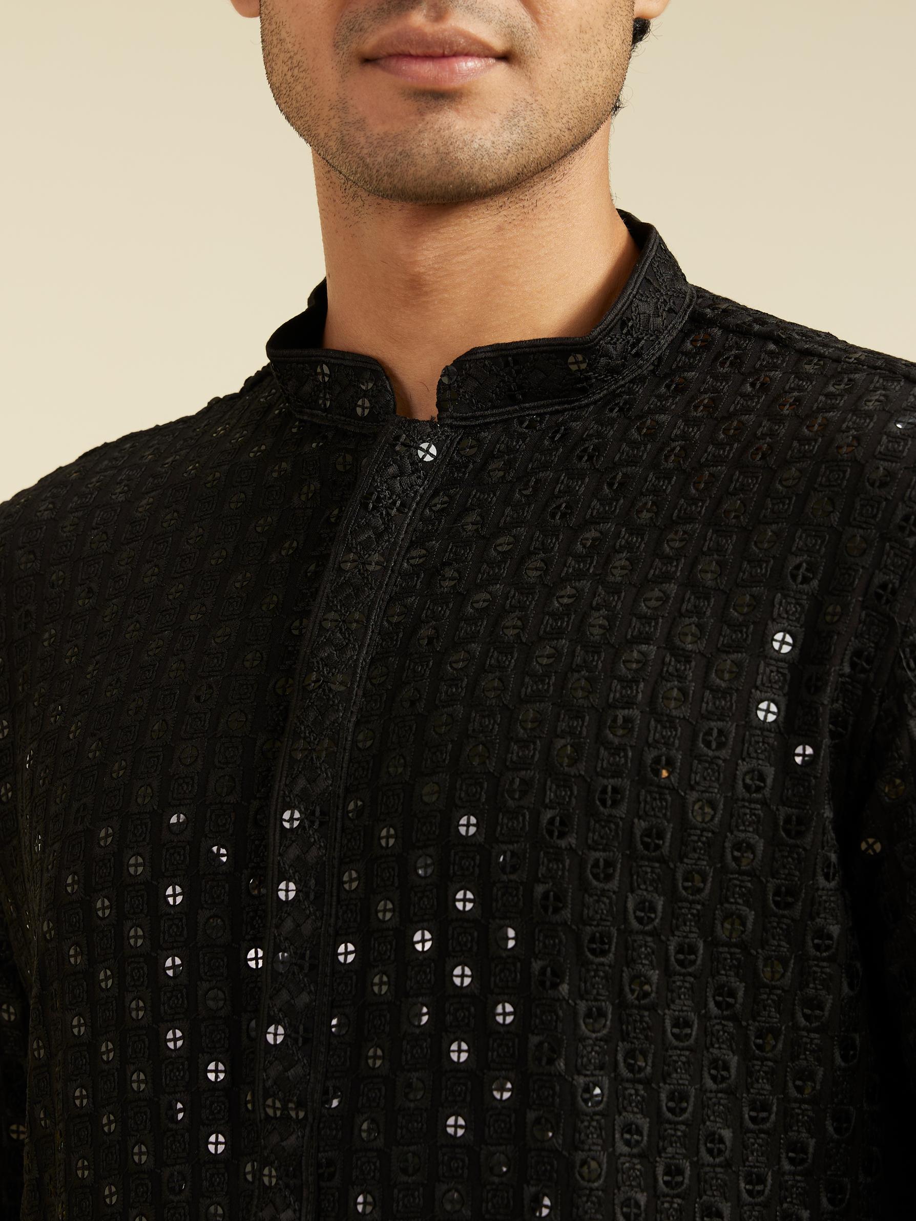 Diwas Men Ebony Black Chikankari Sequinned Kurta