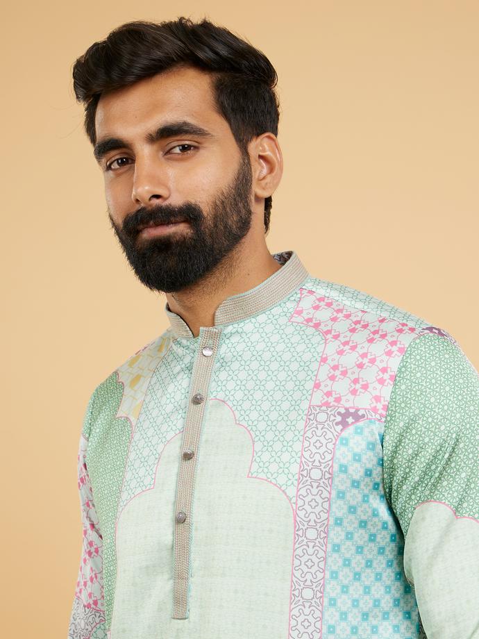 Twamev Men Light Mid Green Kurta Pajama Set