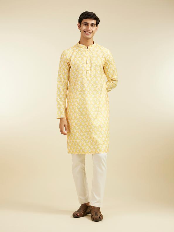 Diwas Men Yellow Iris Ikat Inspired Printed Kurta
