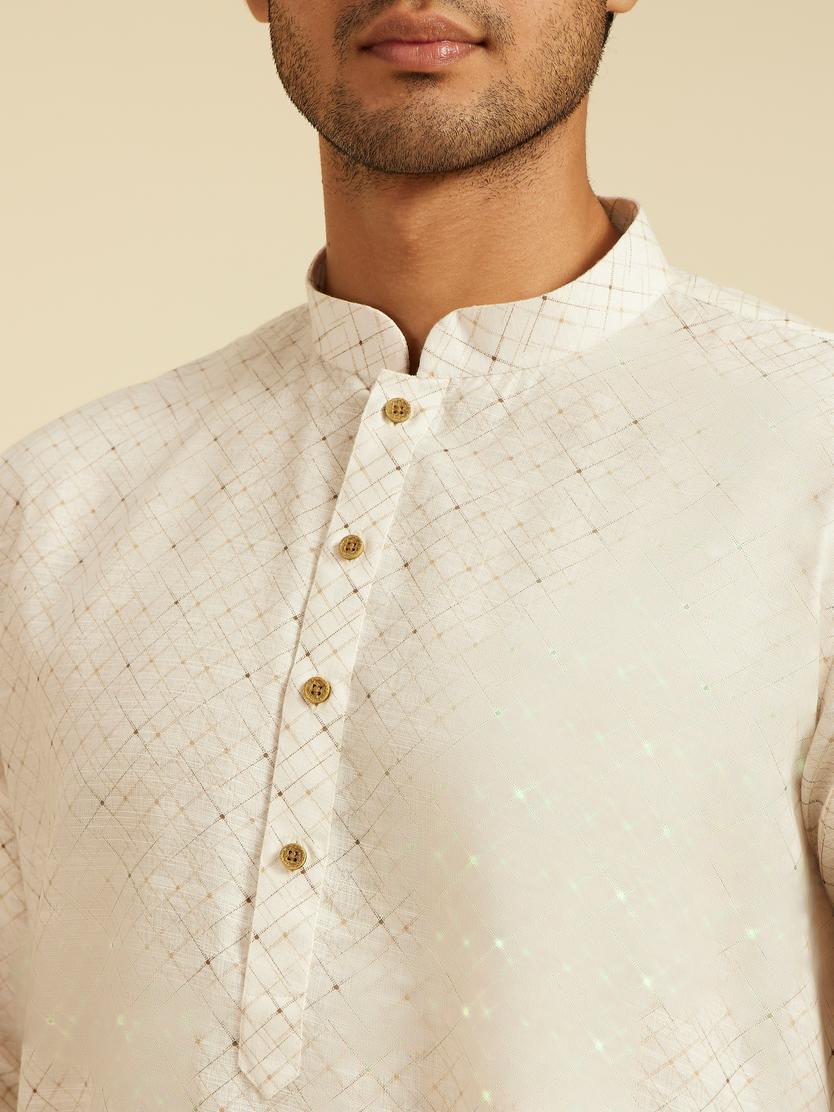Diwas Men Warm White Lattice Printed Kurta