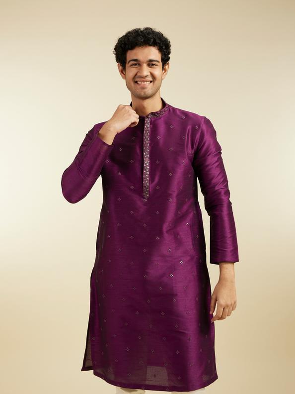 Diwas Men Royal Purple Sequin Embellished Kurta