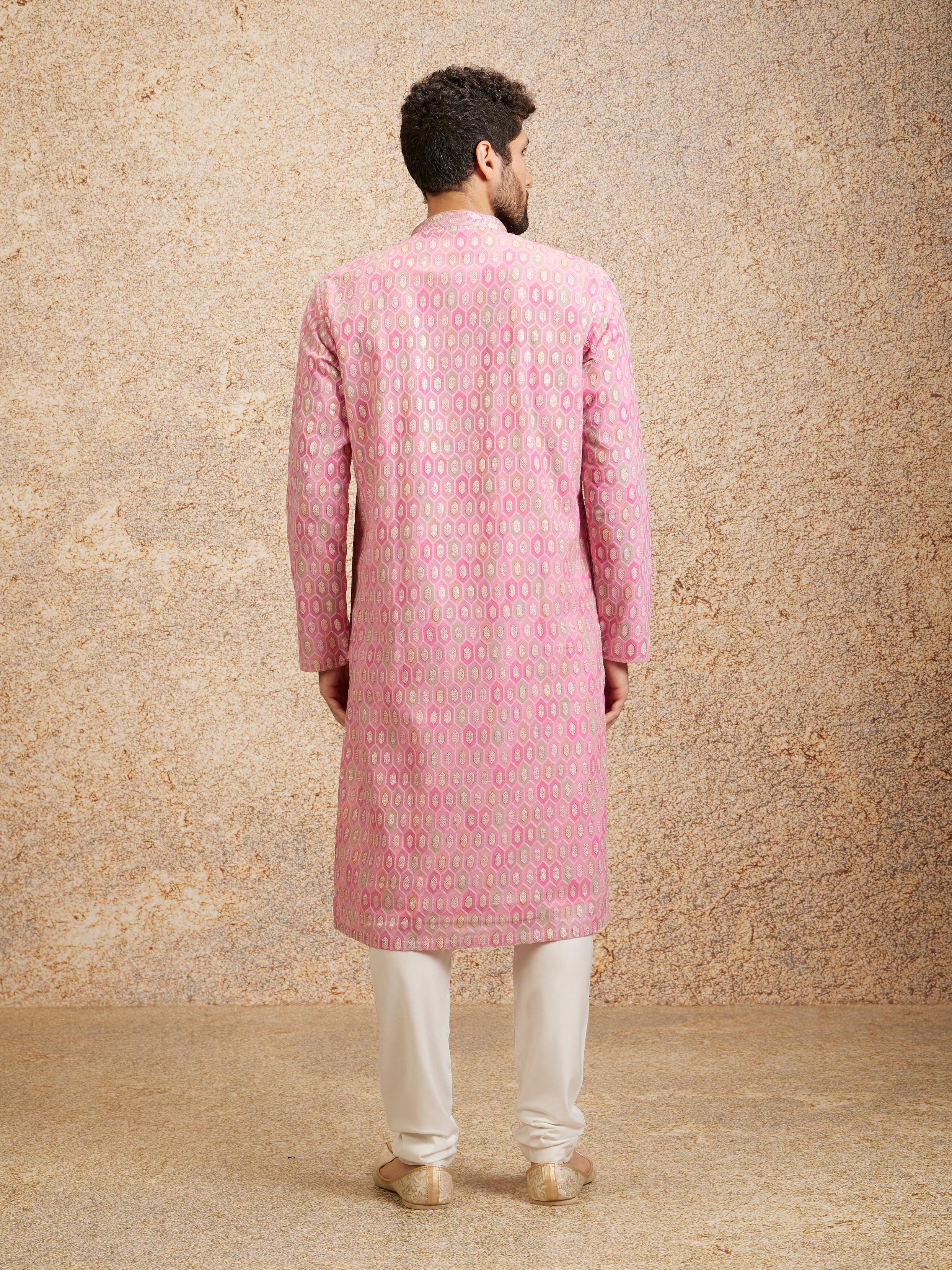 Twamev Men Georgette Pink Glory Kurta Pajama