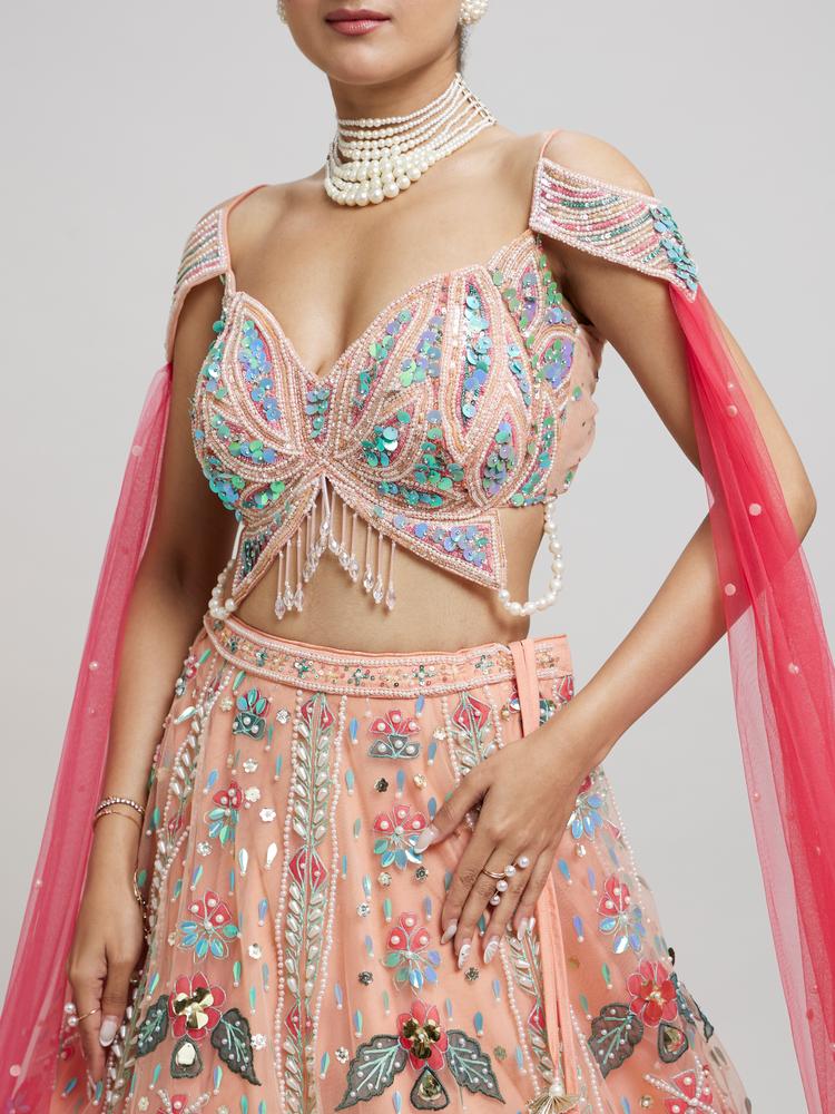Twamev Women Dreamy Pink Net Lehenga