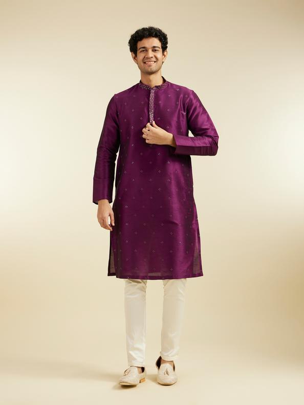 Diwas Men Royal Purple Sequin Embellished Kurta