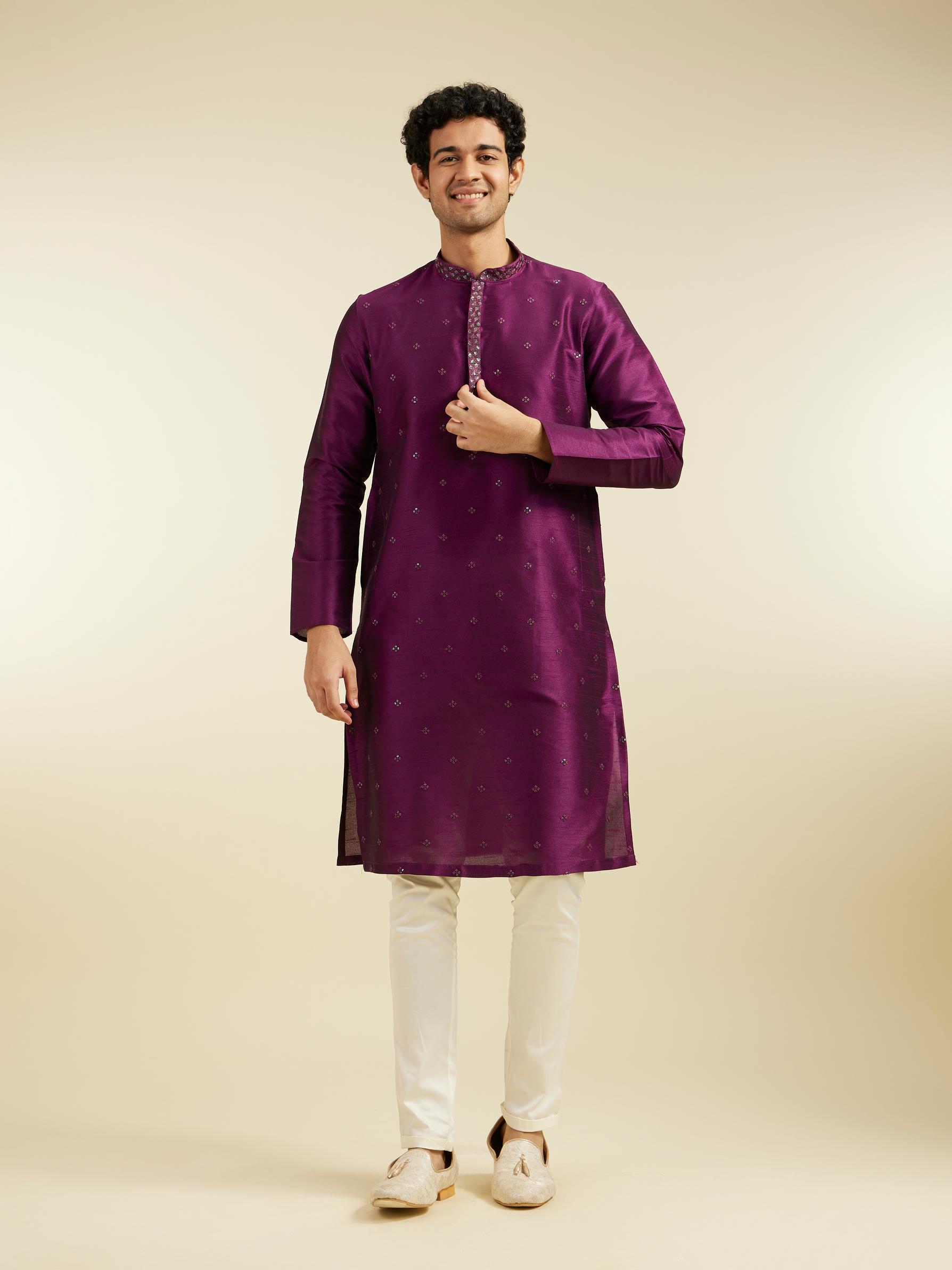 Diwas Men Royal Purple Sequin Embellished Kurta