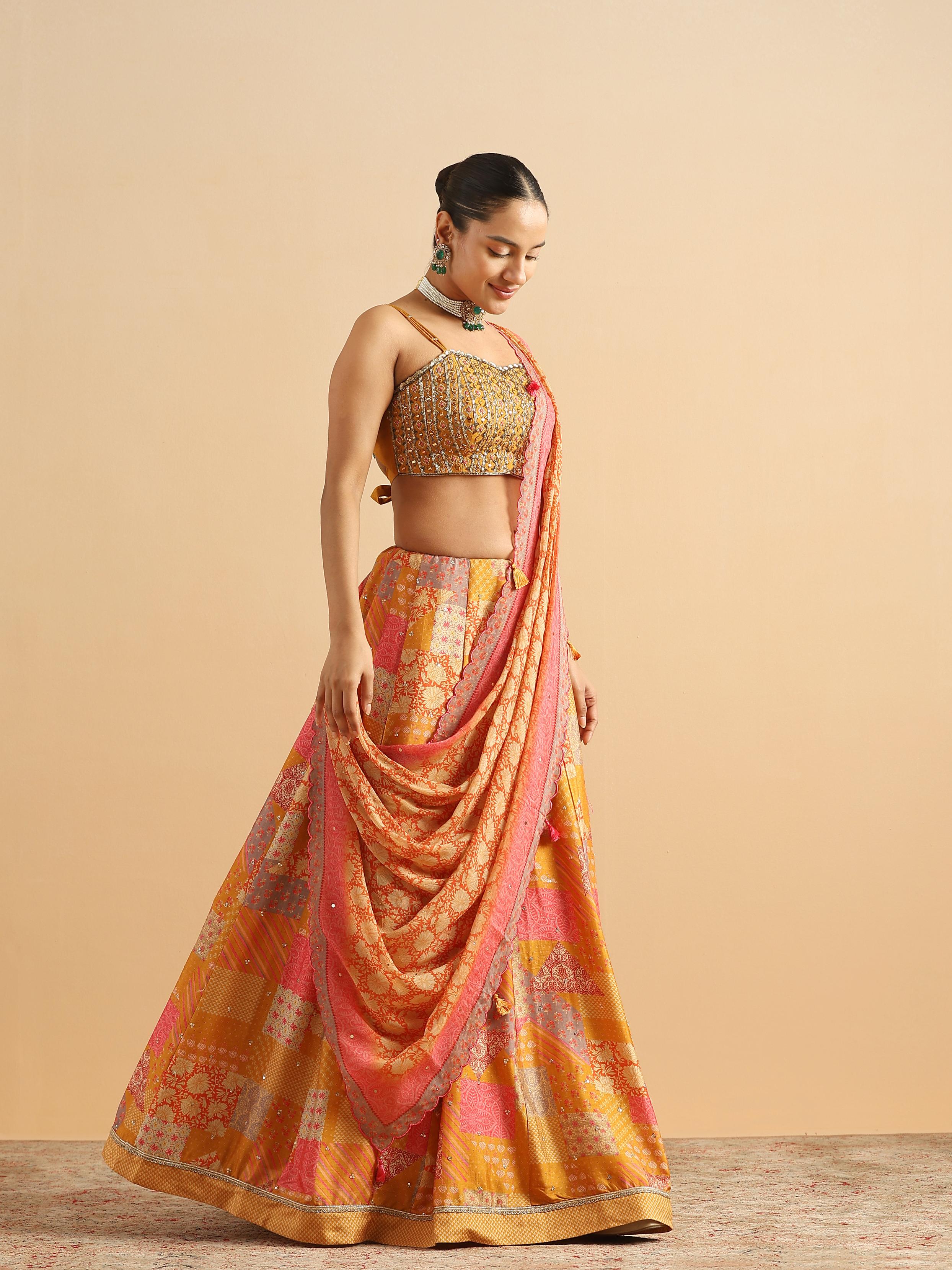 Twamev Women Mustard Golden Glow Skirt Top Set