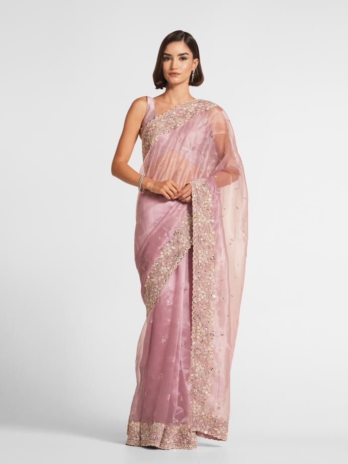 Twamev Women Dusky Pink Organza Enchantment Saree
