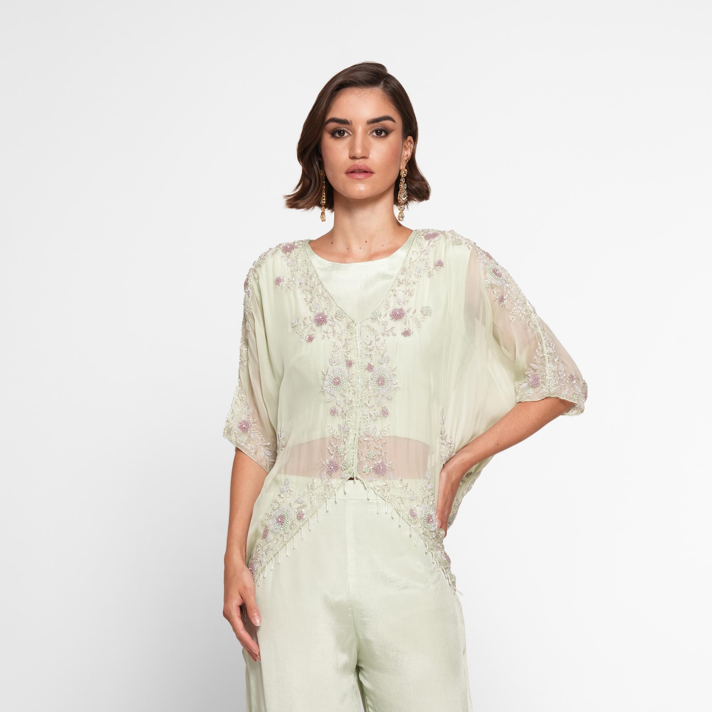 Twamev Women Pista Green Radiance Stitched Suit