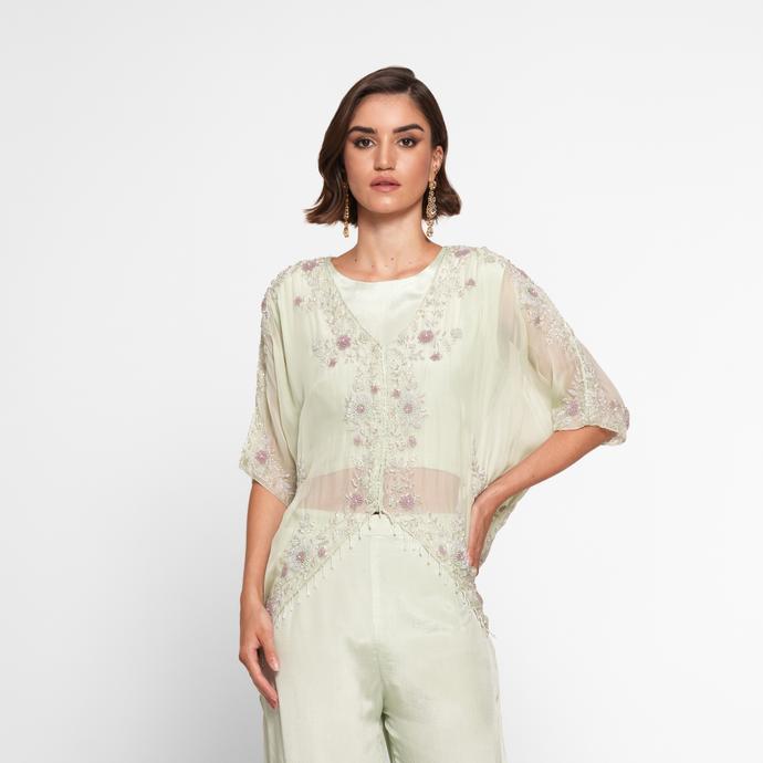 Twamev Women Pista Green Radiance Stitched Suit
