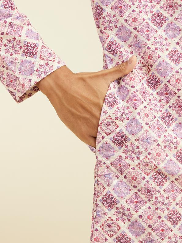 Diwas Men Soft Lilac Chikankari Inspired Printed Kurta
