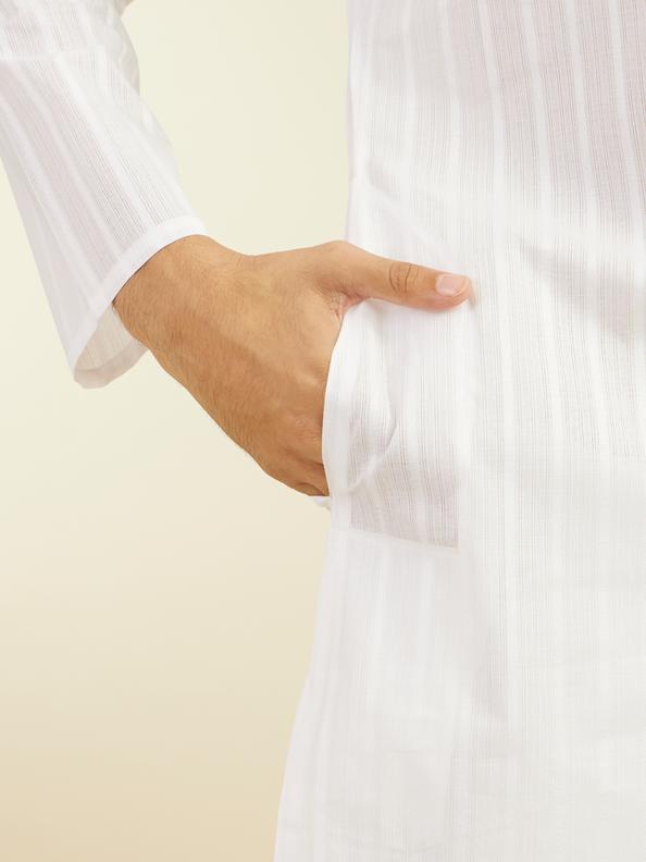 Diwas Men Snow White Self Striped Kurta
