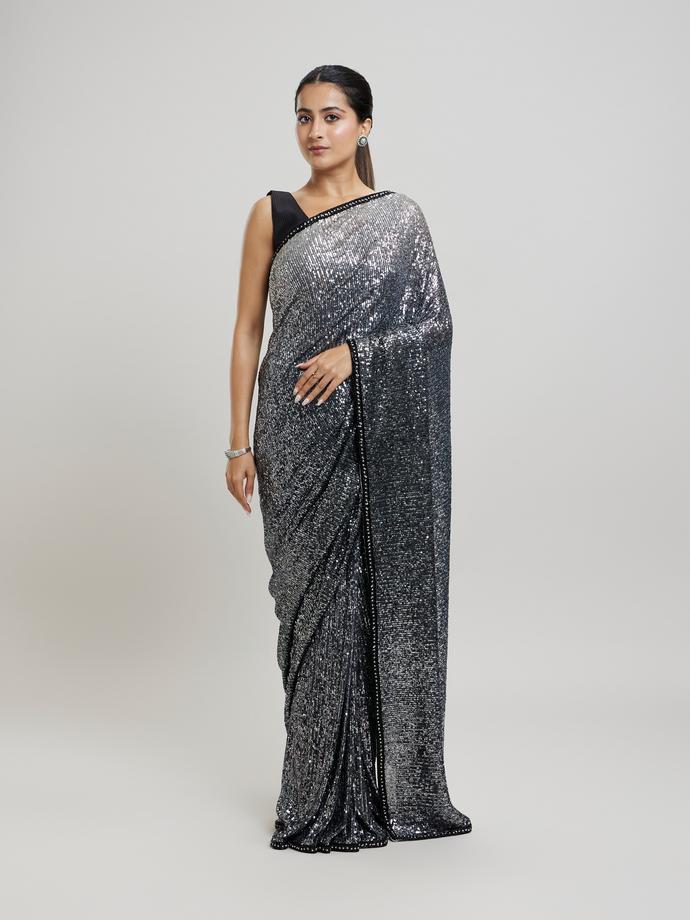 Twamev Women Enchanting Brown Sequin Saree
