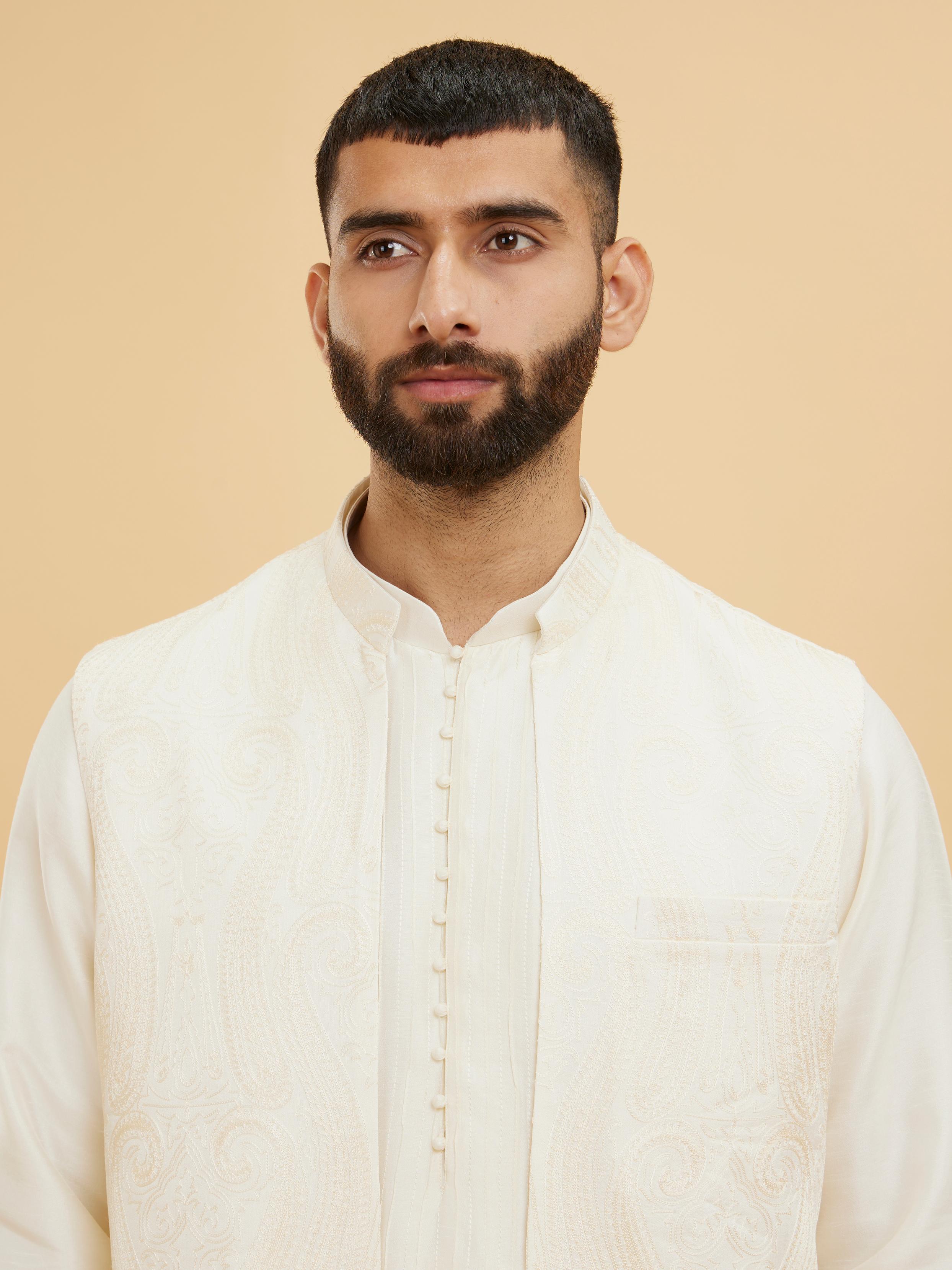 Twamev Men Elegant Cream Kurta Jacket Set