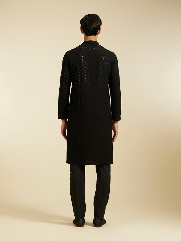 Diwas Men Midnight Black Chikankari Kurta with Sequin