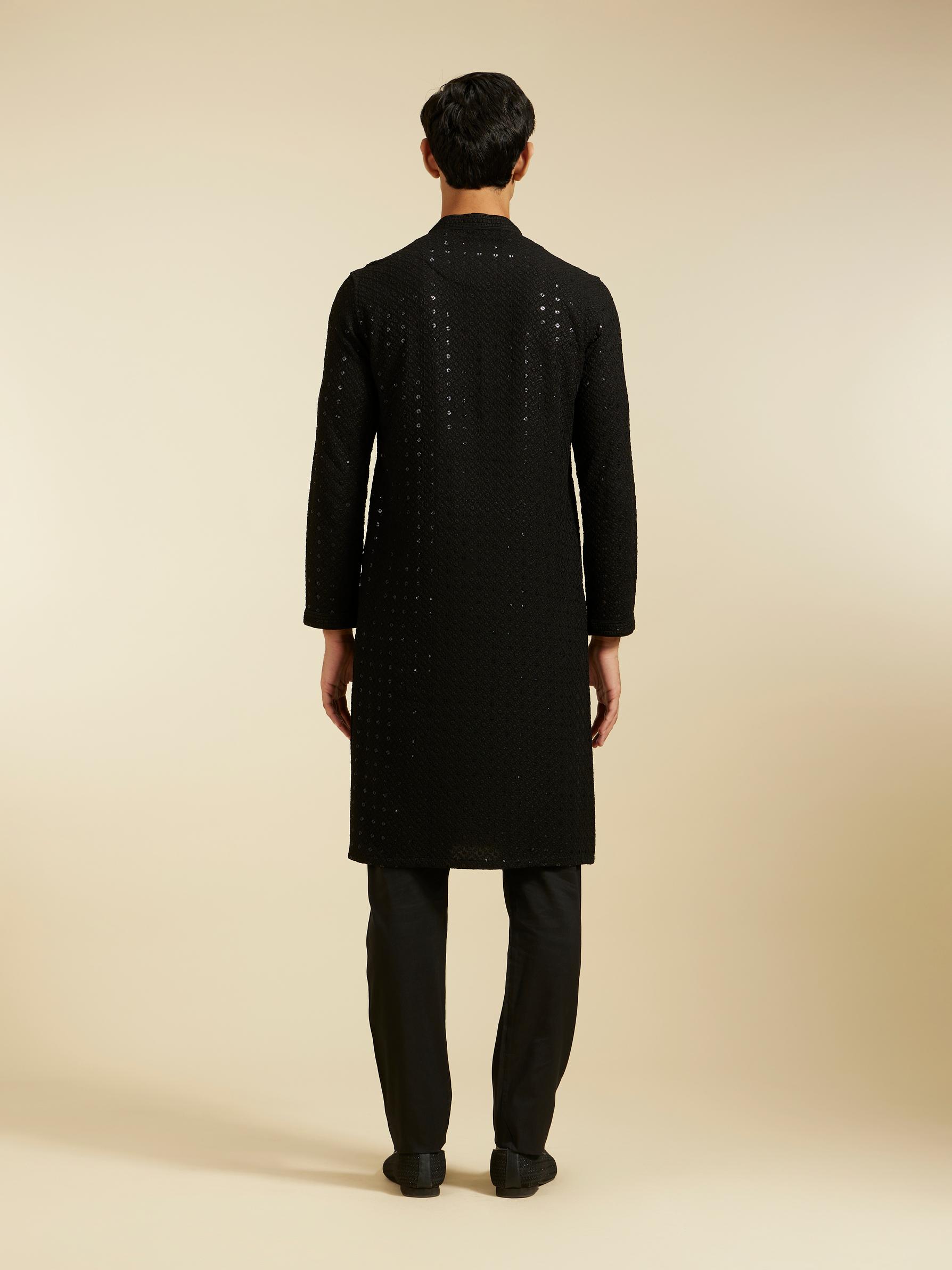 Diwas Men Midnight Black Chikankari Kurta with Sequin