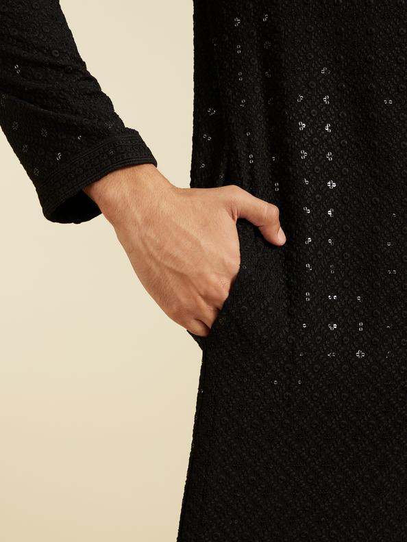 Diwas Men Midnight Black Chikankari Kurta with Sequin