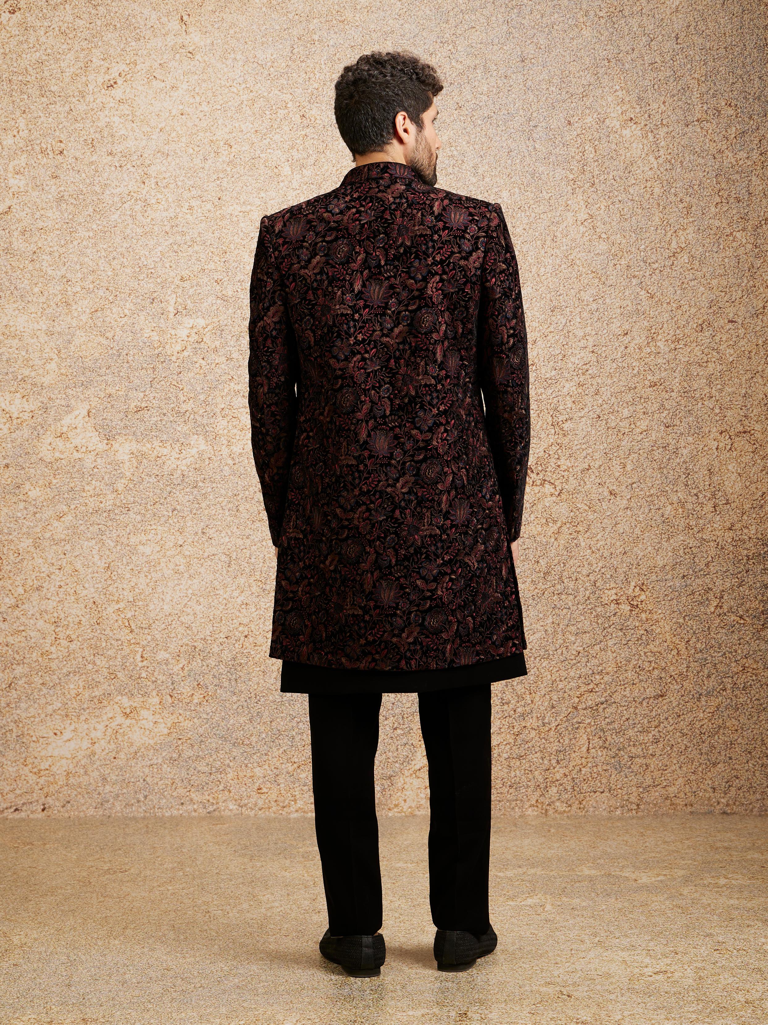 Twamev Men Black Velvet Elegance Indo Western