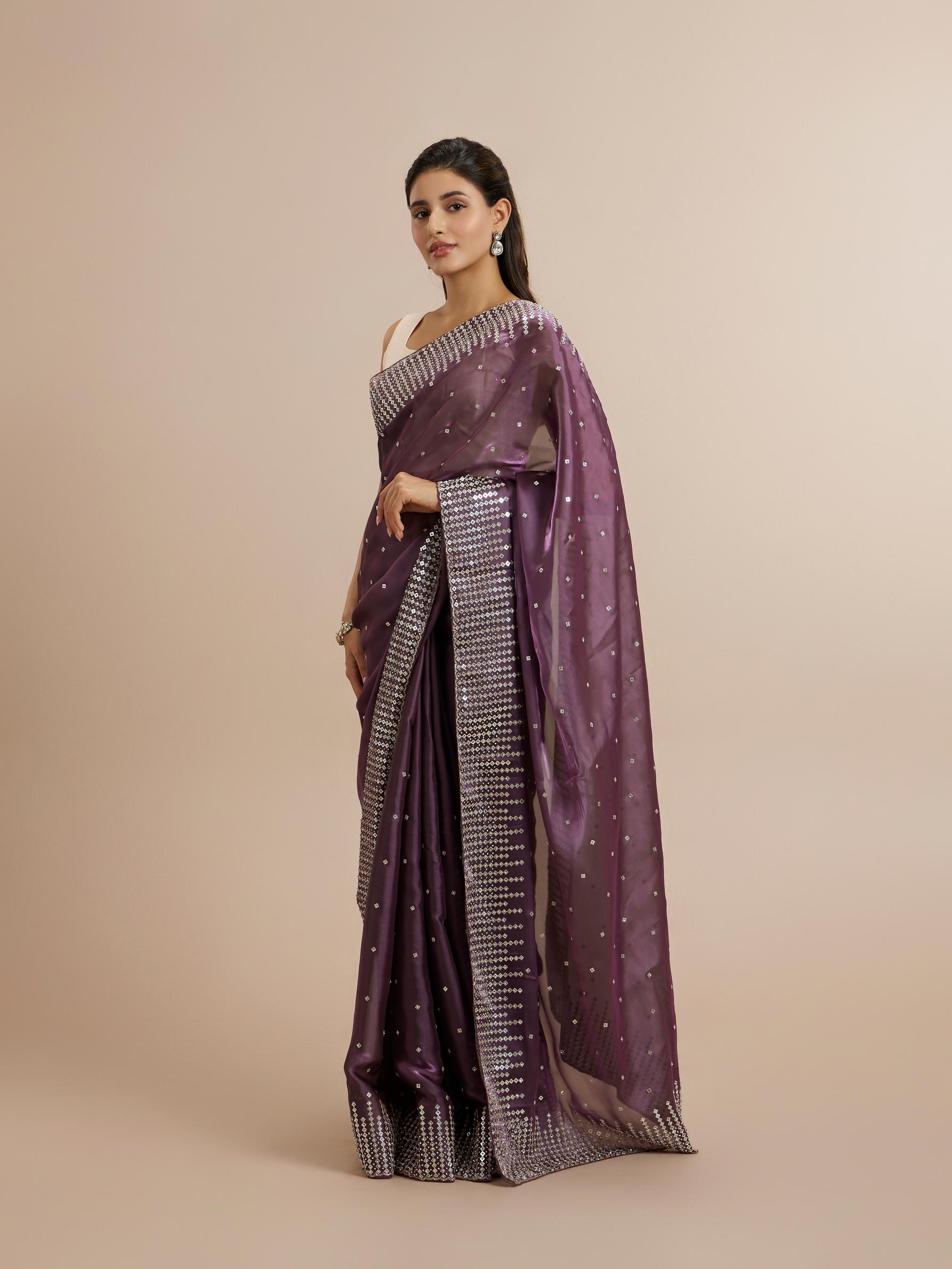 Twamev Women Lavish Purple Panache Organza Saree