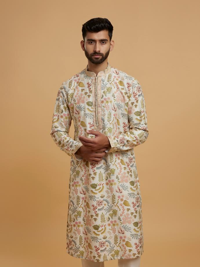 Twamev Men Twamev Cream Kurta Pajama