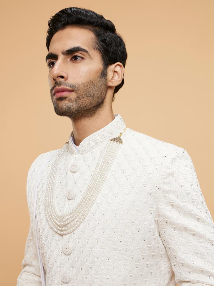Twamev Men Warm White Royal Sherwani Set