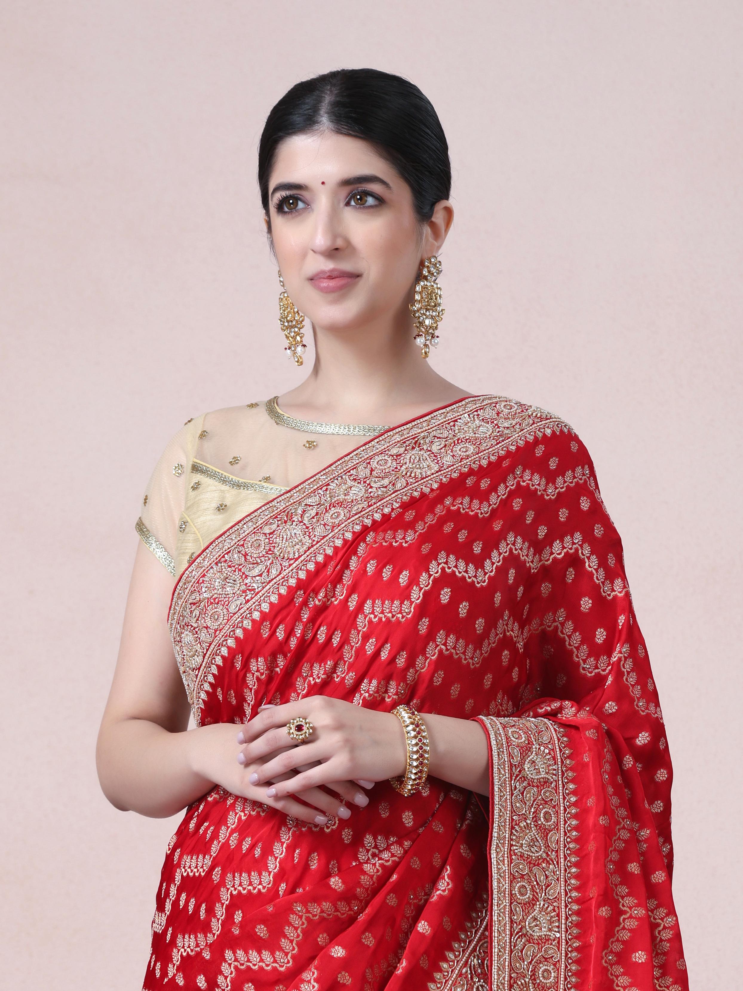 Twamev Women Regal Red Satin Saree
