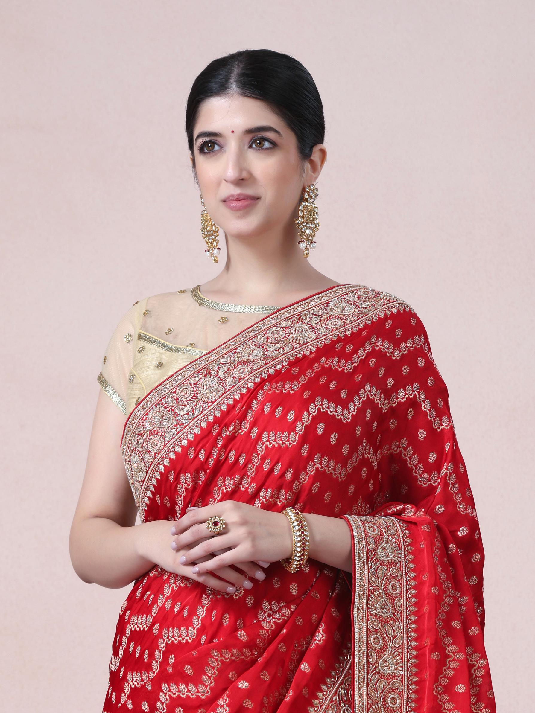 Twamev Women Regal Red Satin Saree