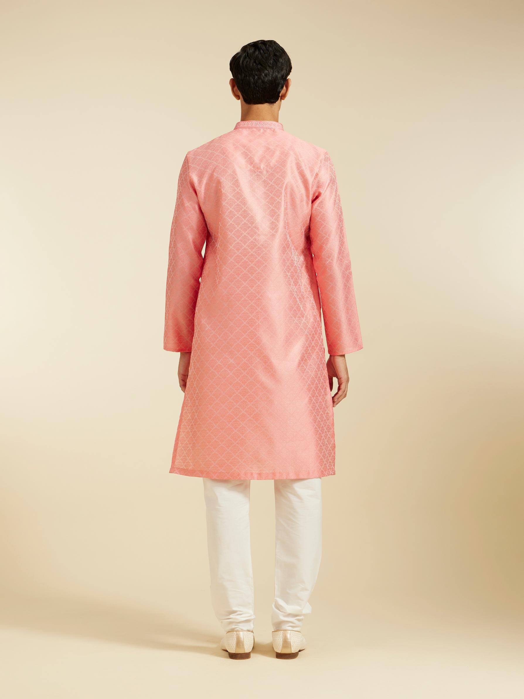 Diwas Men Flamingo Pink Jaal Patterned Kurta
