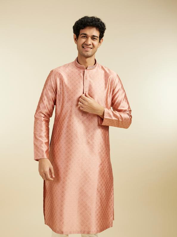 Diwas Men Peach Blossom Lattice Patterned Kurta